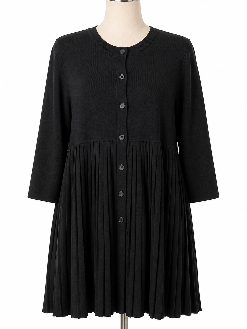 COS Black Ribbed Knit Button-Front Cardigan Size-Large